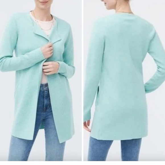 J Crew Vanessa Longline Open Front Cardigan Sweater Coat XXS Mint Green AC619 - Picture 2 of 12